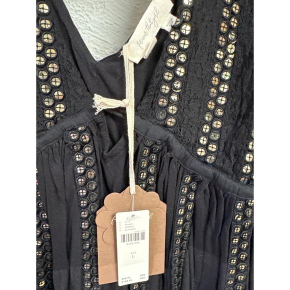 FOREVER THAT GIRL Black Sequin V Neck Peplum Tassel Tie Blouse Top L - Picture 3 of 4